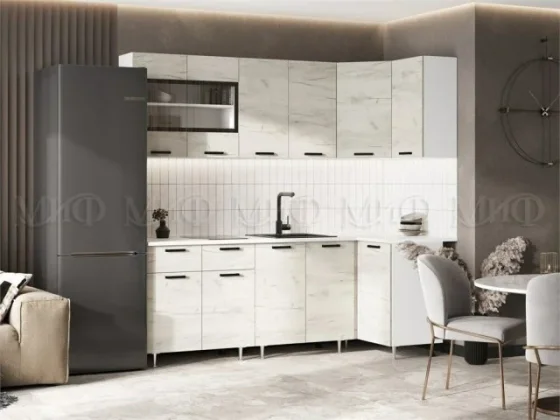 МИФ Кухня Рио NEW угловая 2.2х1.0м дуб крафт белый Столешница Кастилло темный дуб крафт белый